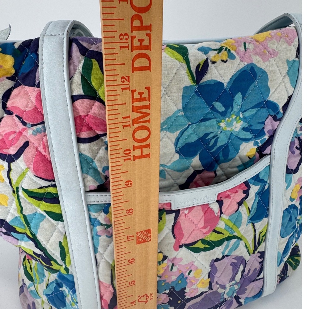 Vera Bradley "Marian Floral" Trimmed Quilted Large Tote Bag Blue Pink Multi - Picture 7 of 8